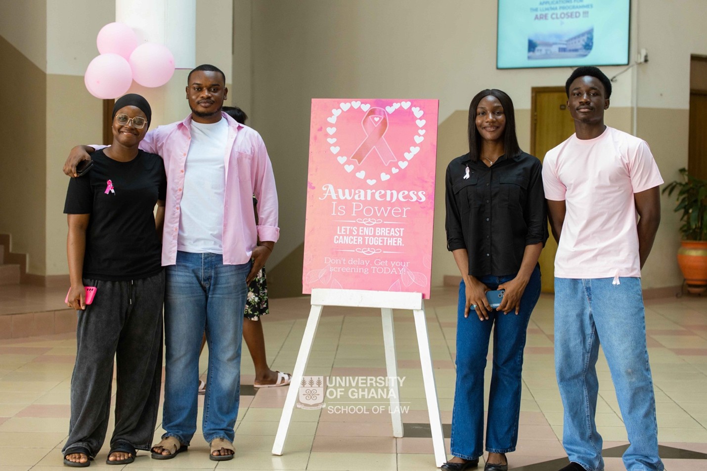 UGSoL Promotes Wellness with Breast Cancer Awareness and Screening Programme The University of Ghana School of Law (UGSoL) joined the global effort to raise awareness about breast cancer by hosting an interactive training and screening session on Thursday, 30th October 2025, at the School of Law Auditorium. The event, which brought together staff and students, formed part of Breast Cancer Awareness Month, a campaign dedicated to promoting early detection, education, and support for individuals affected by breast cancer. The programme featured an engaging presentation by Dr. Sharron Aglobitse, a medical practitioner from the University of Ghana Medical Centre (UGMC). She represented Locum Professionals, a community health-focused organisation dedicated to bringing medical care and advocacy directly to your doorstep. In her lively and interactive session, Dr. Aglobitse led participants through a simplified but insightful “Medical School 101” on breast cancer. She explained that cancer occurs when a group o