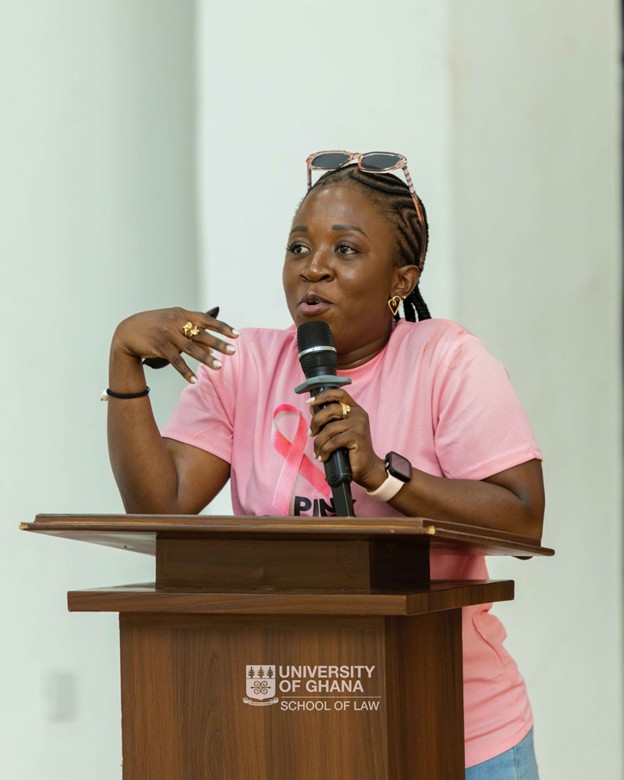 UGSoL Promotes Wellness with Breast Cancer Awareness and Screening Programme The University of Ghana School of Law (UGSoL) joined the global effort to raise awareness about breast cancer by hosting an interactive training and screening session on Thursday, 30th October 2025, at the School of Law Auditorium. The event, which brought together staff and students, formed part of Breast Cancer Awareness Month, a campaign dedicated to promoting early detection, education, and support for individuals affected by breast cancer. The programme featured an engaging presentation by Dr. Sharron Aglobitse, a medical practitioner from the University of Ghana Medical Centre (UGMC). She represented Locum Professionals, a community health-focused organisation dedicated to bringing medical care and advocacy directly to your doorstep. In her lively and interactive session, Dr. Aglobitse led participants through a simplified but insightful “Medical School 101” on breast cancer. She explained that cancer occurs when a group o